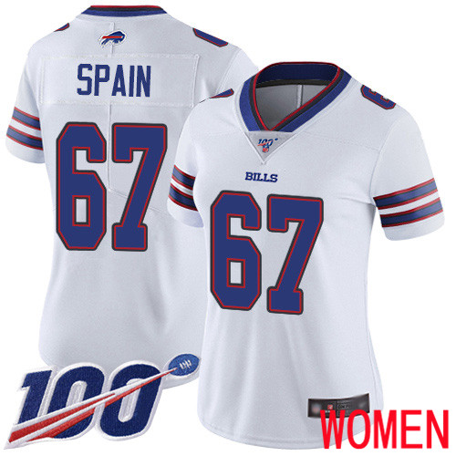 Women Buffalo Bills 67 Quinton Spain White Vapor Untouchable Limited Player 100th Season NFL Jersey